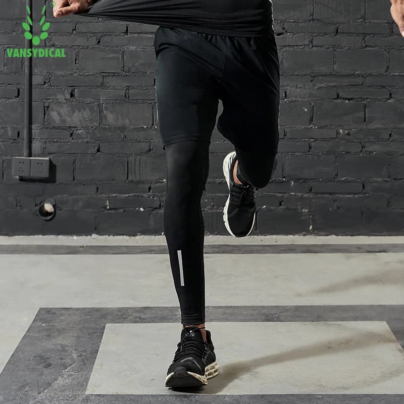 VANSYDICAL pantalons de Compression hommes collants de course avec rayé réfléchissant basket-ball Le