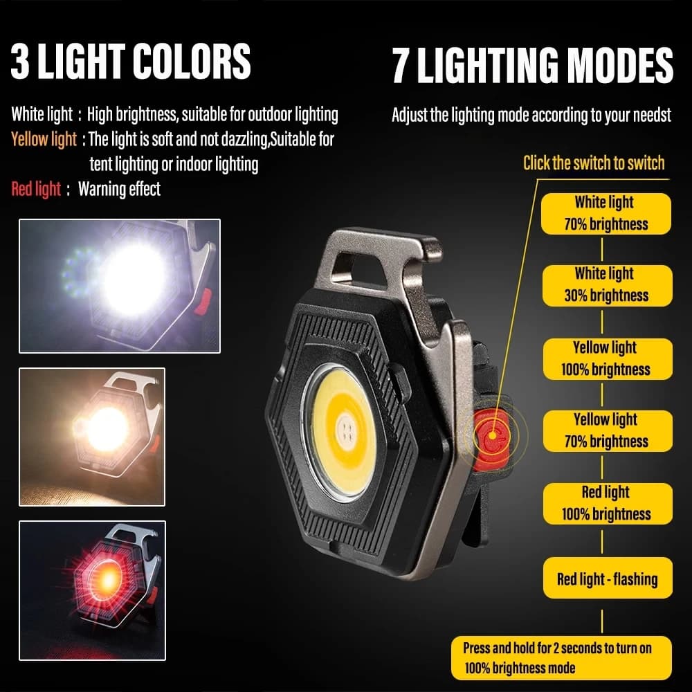 Mini lampe de poche LED pour Camping, lanterne avec chargeur USB, porte-clés COB, projecteur de trav