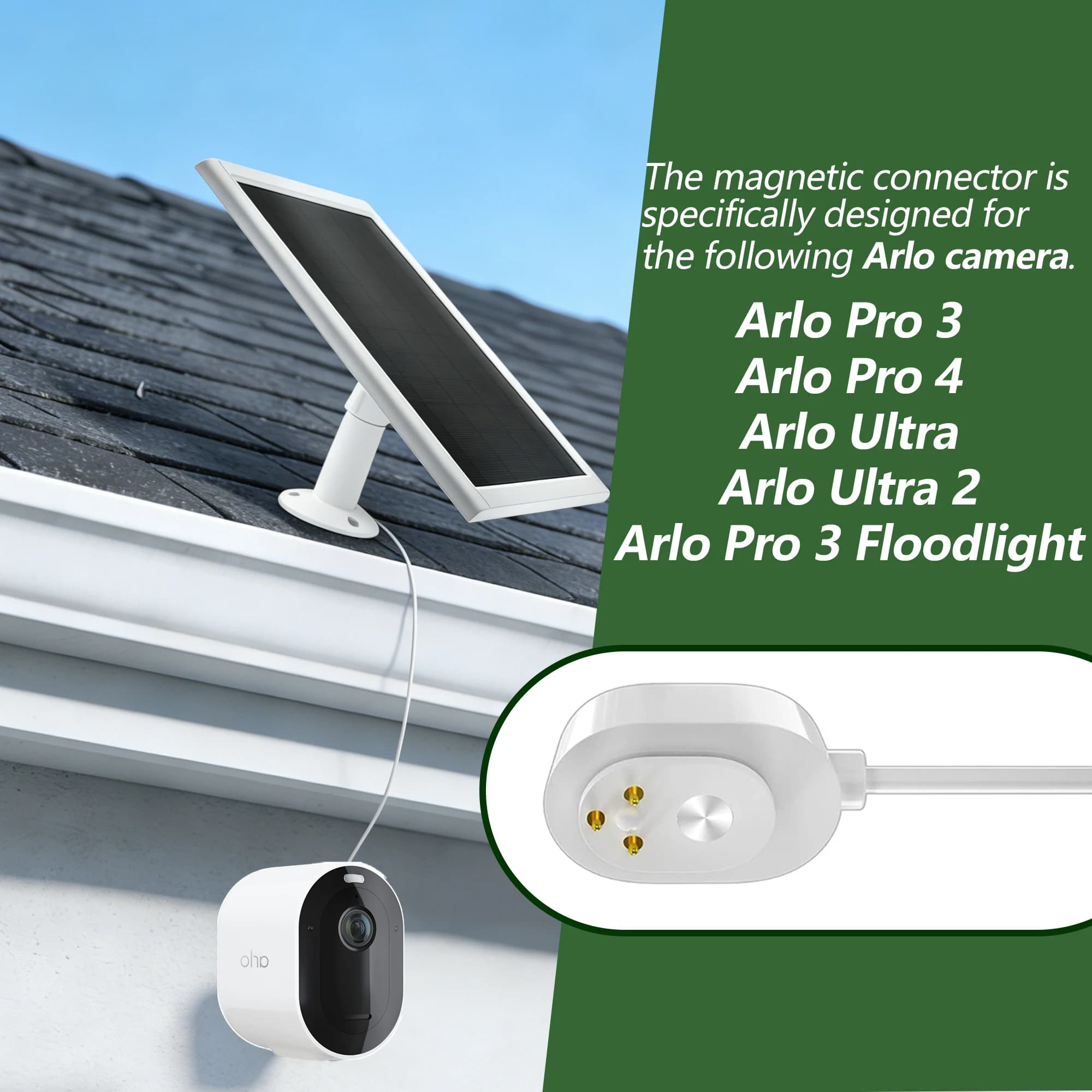 Panneau solaire 8W pour caméras Arlo, kit de chargeur magnétique compatible avec Arlo Pro 3/4/Ultra/