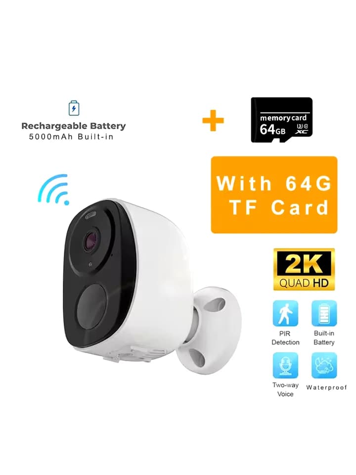 Caméra de sécurité extérieure sans fil, 2K, 3MP, alimentée par batterie, WiFi, sirène avec projecteu