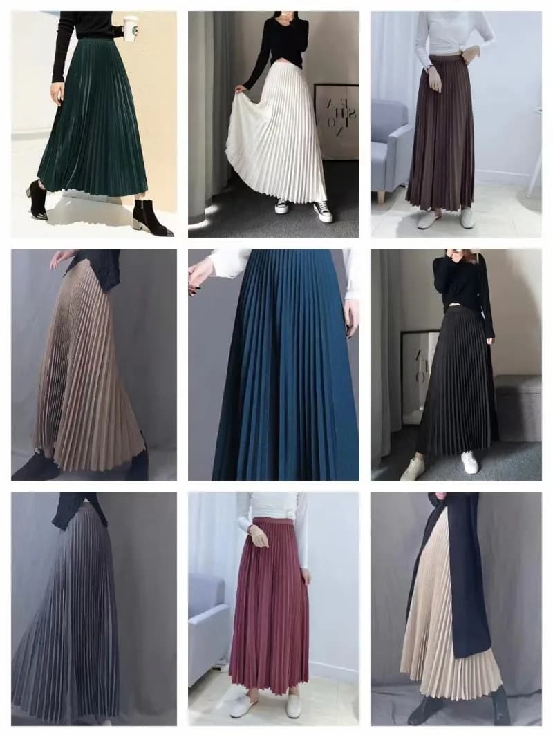 TFETTERS 11 couleurs jupe Maxi plissée 2025 nouvelles femmes coréenne jupe noire Simple taille haute