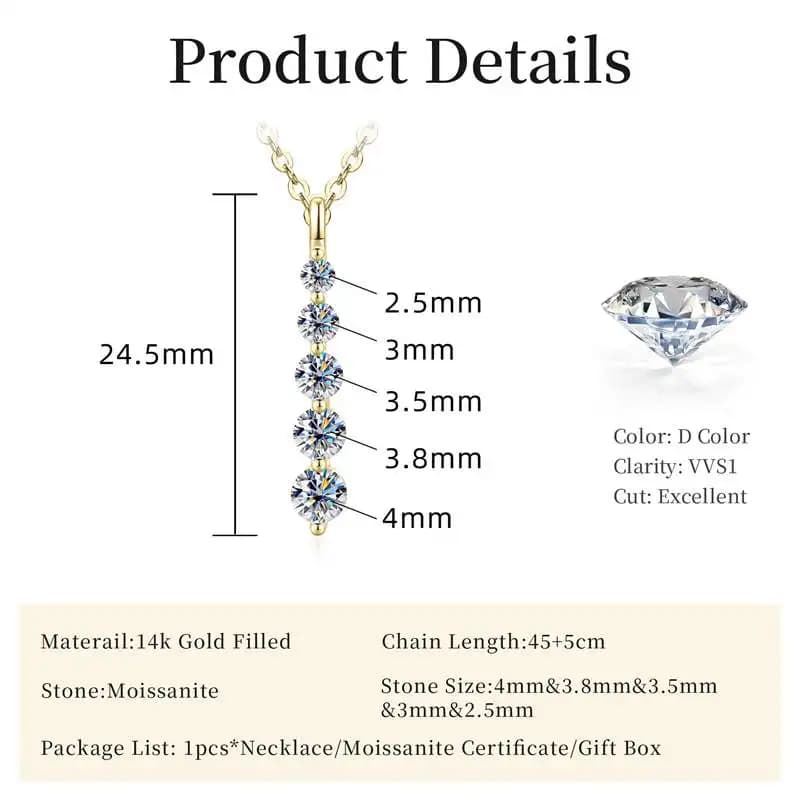 Lnngy – collier brillant en Moissanite à 5 pierres, collier à pendentif long en or rempli de 14 cara