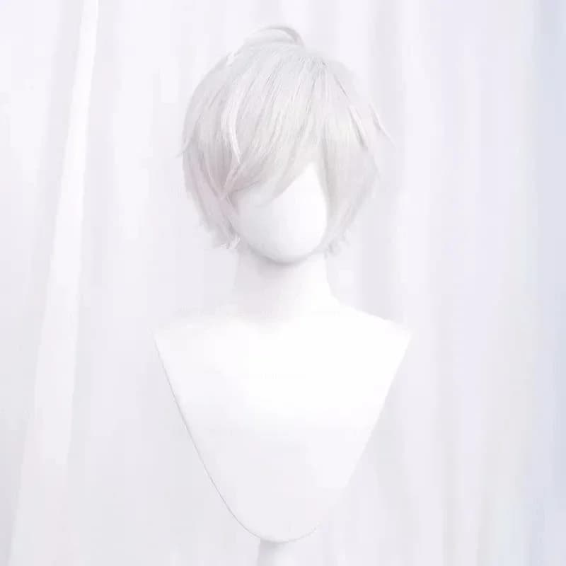 Perruque de Cosplay synthétique courte et lisse, blanc, vert, violet, marron, noir, bleu, gris, Oran