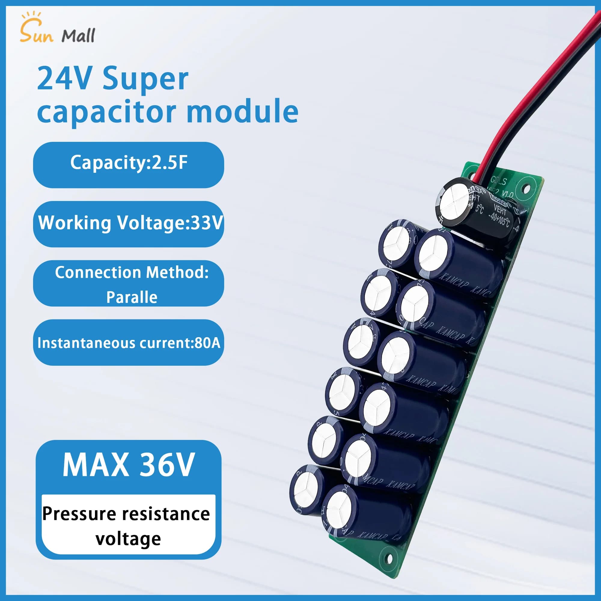 Module Super Condensateur 24V 2.5F 80A pour Assistance au Démarrage Automobile, Alimentation de Seco
