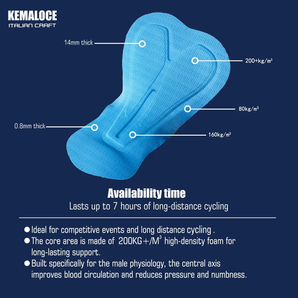 KEMALOCE cuissard de cyclisme avec poches latérales homme bleu & gris & rouge short de vélo Gel Pad 