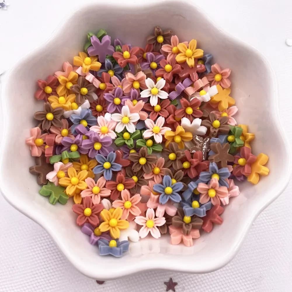 100 pièces 8mm résine 3D coloré Mini fleur gemmes Flatback Figurines Scrapbook mariage Applique Nail