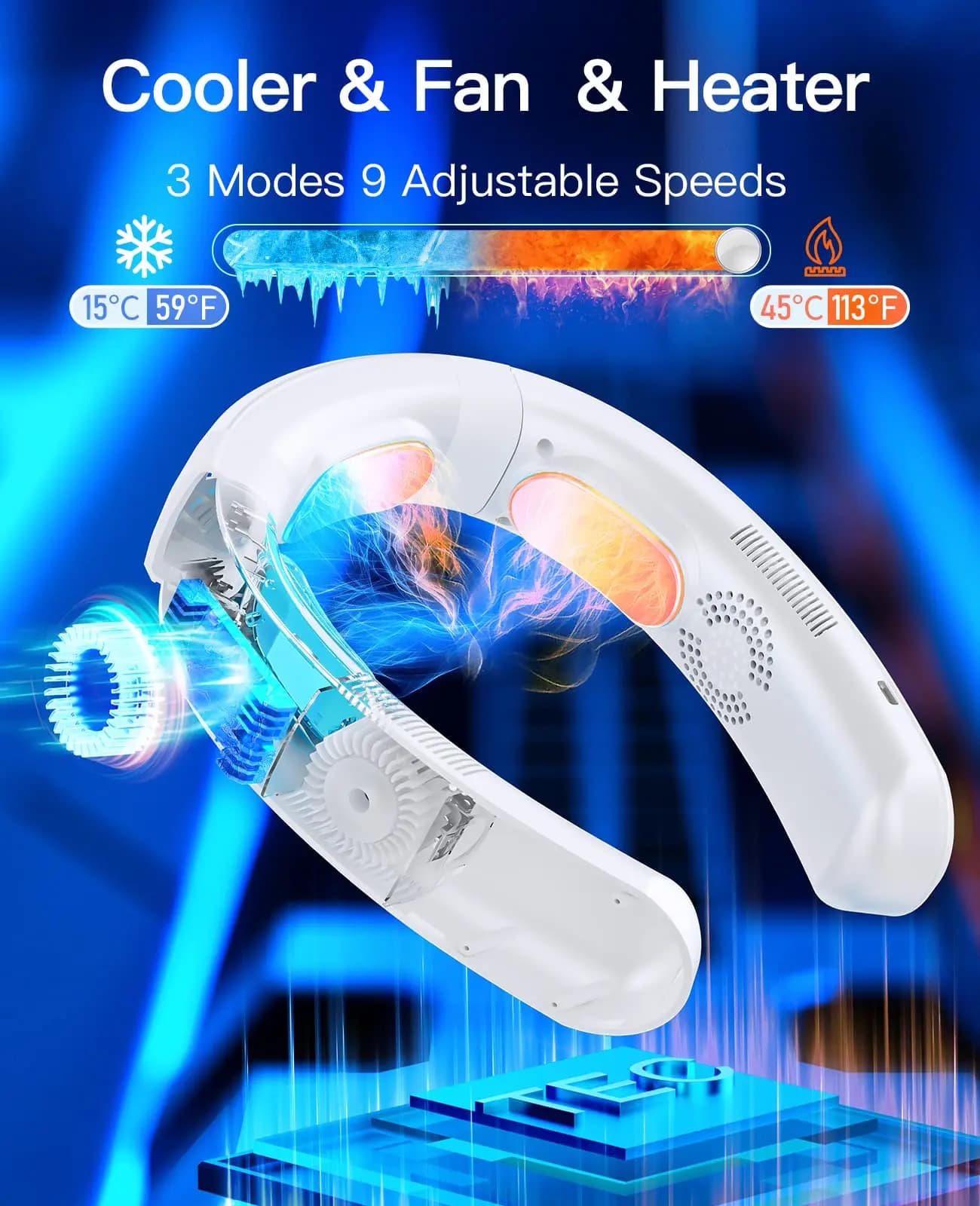 Nouveau climatiseur portable 2026 rechargeable par USB, ventilateur de cou suspendu silencieux 3 vit