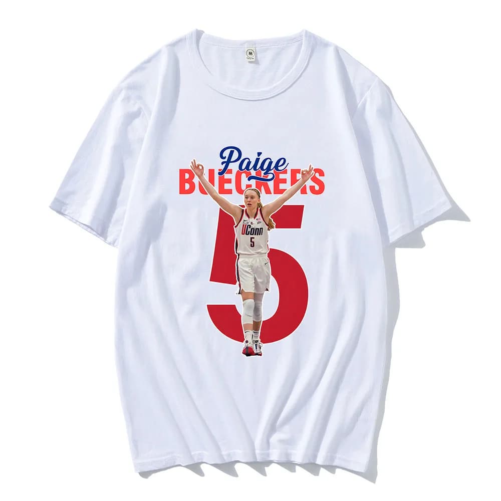 Paige Bueckers numéro 5 T-shirts joueur de basket-ball impression t-shirt graphique T-shirts à manch
