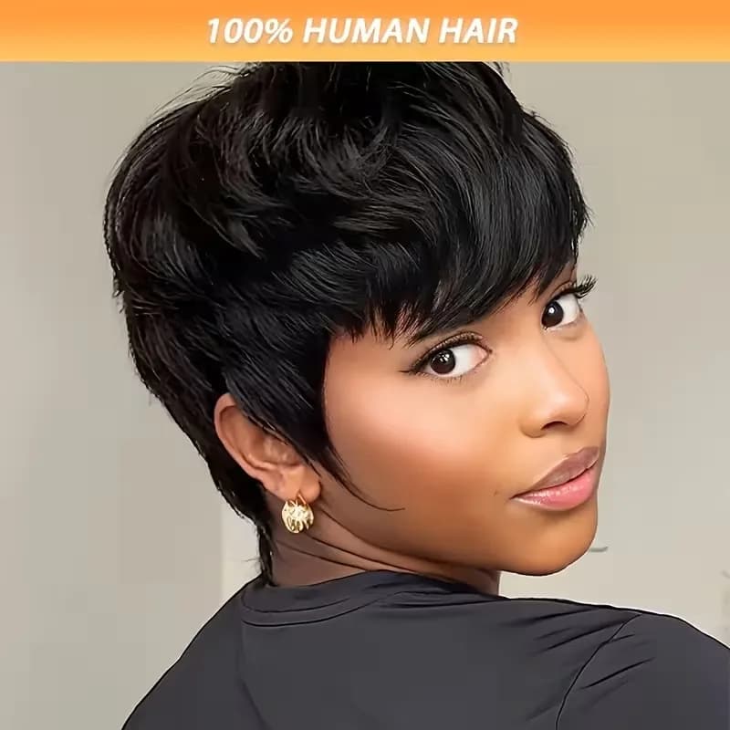 Perruques Pixie courtes en couches, cheveux 100% naturels, réalistes, sans enchevêtrement, pré-épilé