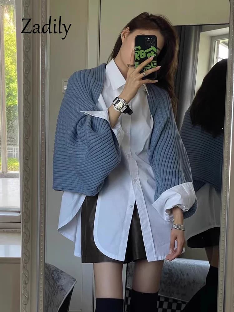 Zadily automne 2025 décontracté ample manches longues blanc chemise longue minimaliste surdimensionn