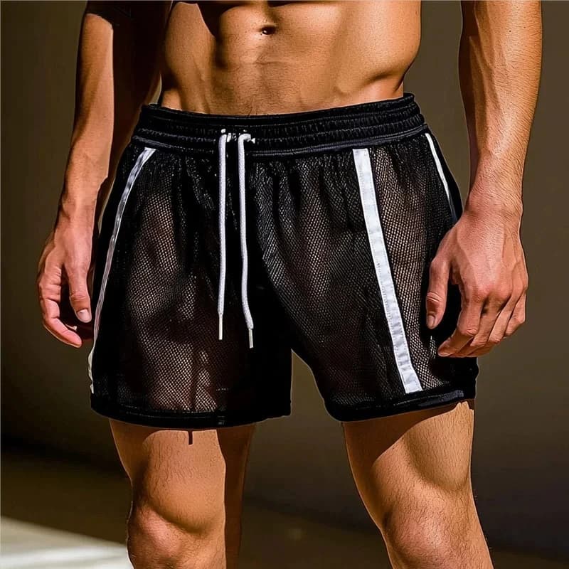 Short Sexy transparent en maille pour hommes, mode Patchwork avec cordon de serrage, short de plage,