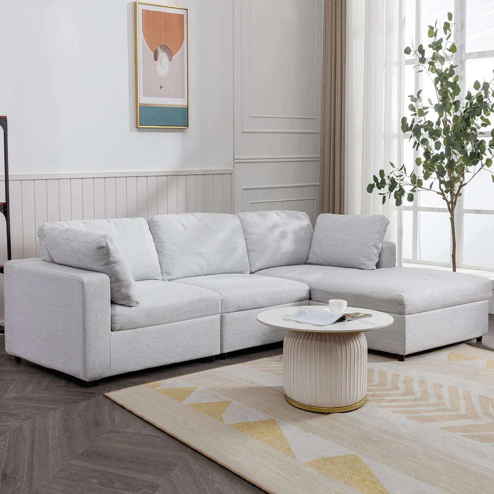 HORGgland-Canapé sectionnel en forme de L avec 2 coussins gratuits, chaise droite, O, 107 po