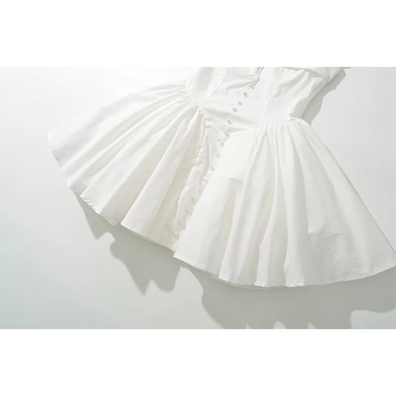 YENKYE été femmes Sexy coupe et évasée blanc Mini robes à manches courtes taille basse élégante Robe