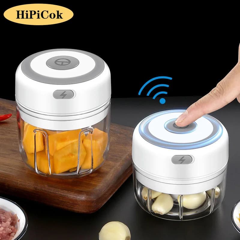HiPiCok hachoir à viande électrique broyeur d'ail hachoir alimentaire Mini presse à ail hachoir à lé