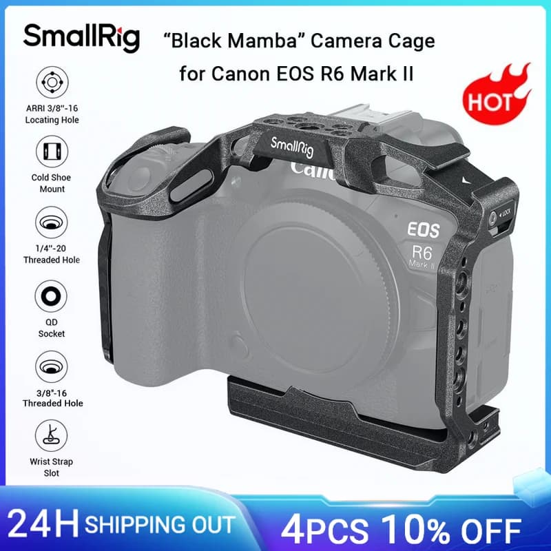 SmallRig – Cage de caméra «Black Mamba» pour Canon EOS R6 Mark II, plaque de dégagement rapide arca-