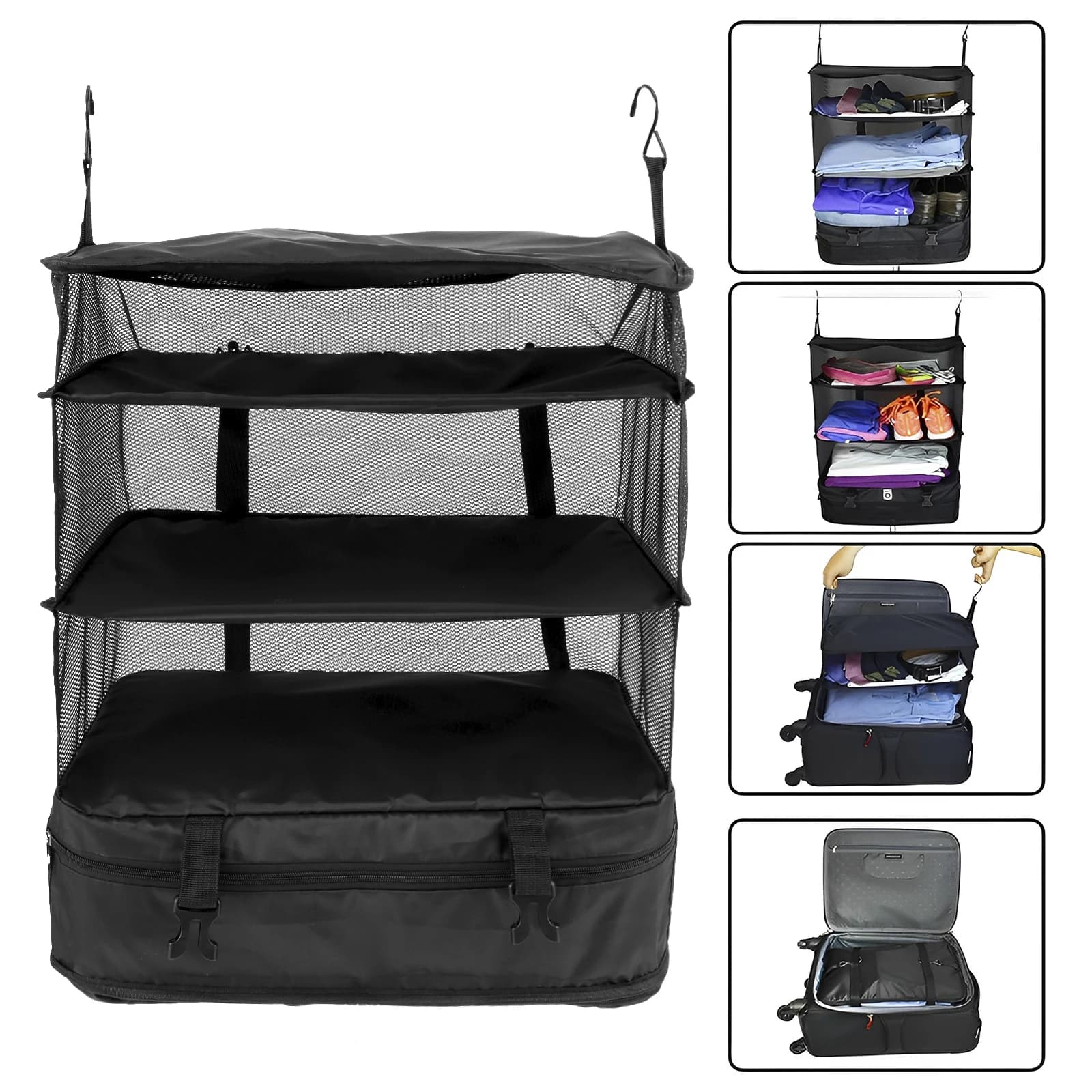 Organisateur de bagages de voyage, étagères de voyage portables, sac de valise à 3 étagères, Cube d'