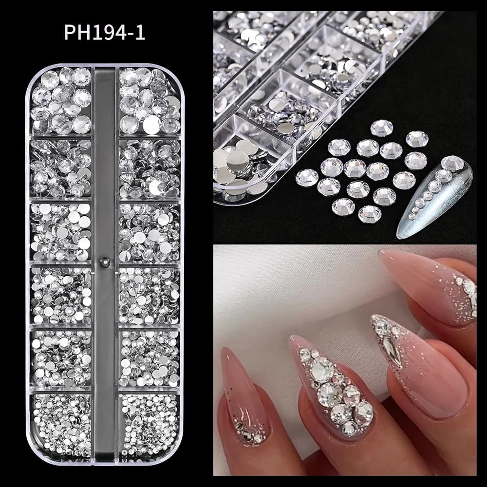 Strass pour ongles rouges, 12 grilles, 2/3/4/5mm, dos plat, cristal, diamant SS6/10/16/20/30, breloq