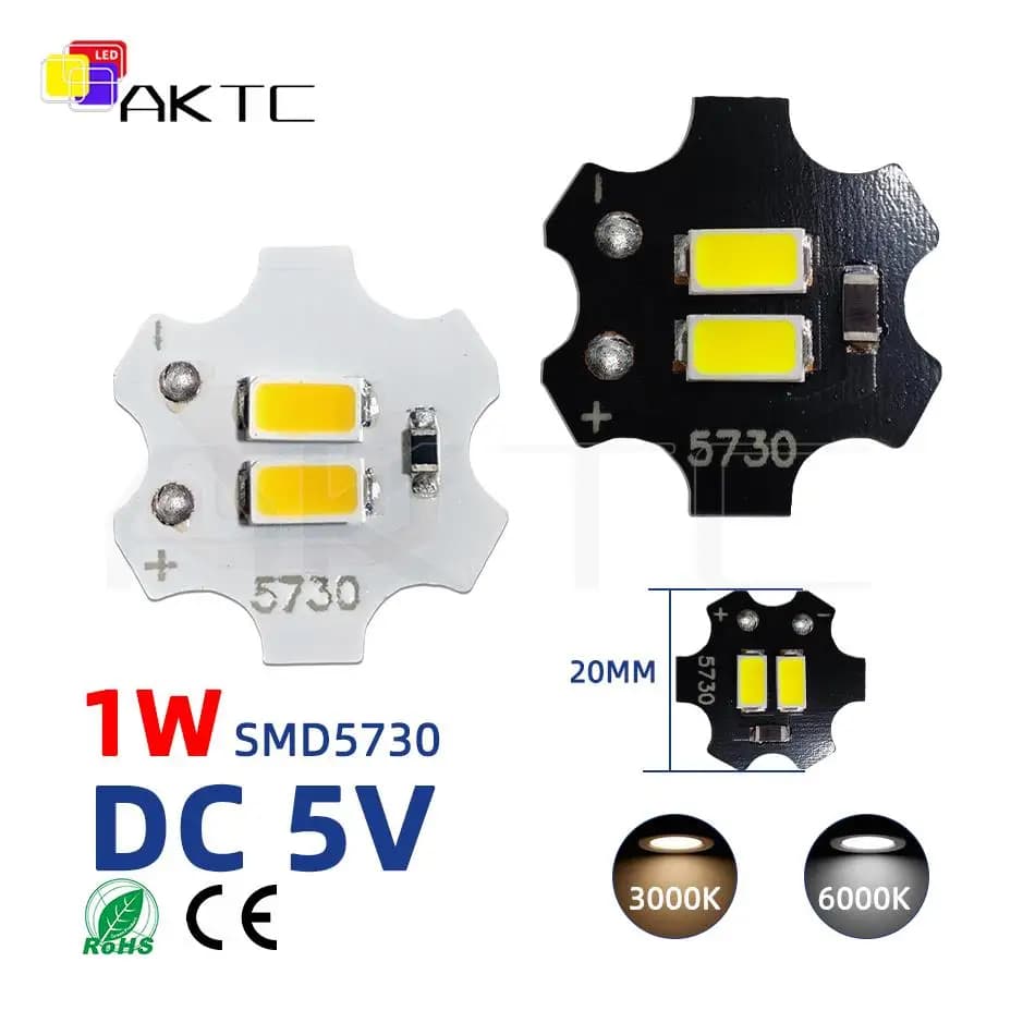 Mini panneau lumineux LED DC 5V 1W SMD5730 3000K chaud/blanc 6000K 20mm, plaque en aluminium, perles