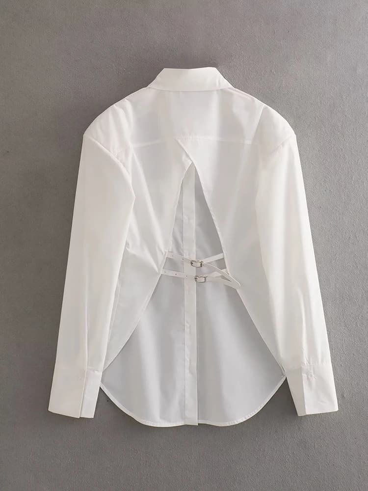 Vintage femmes élégant dos nu chemises 2023 mode dames décontracté à manches longues chemise blanche