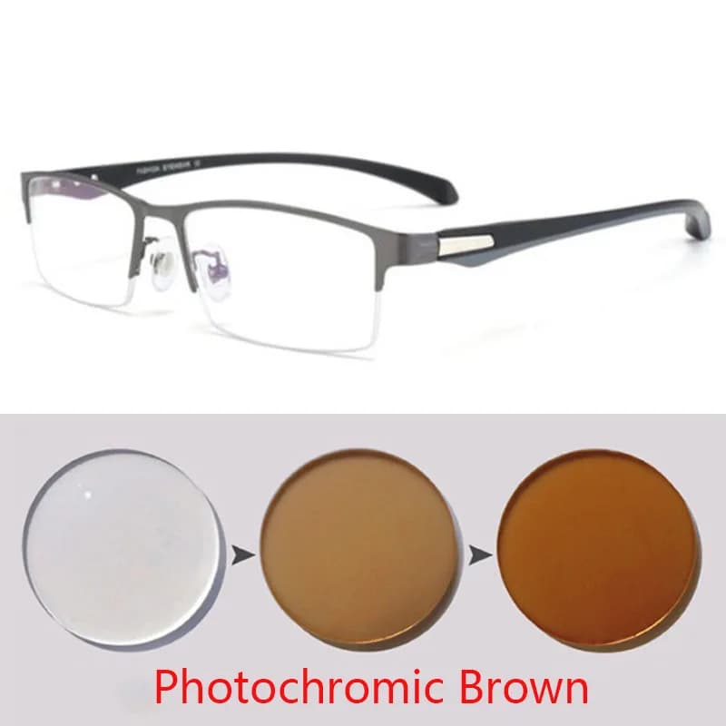 Lunettes de myopie photochromiques à demi-monture en métal pour hommes et femmes, lunettes caméléon 