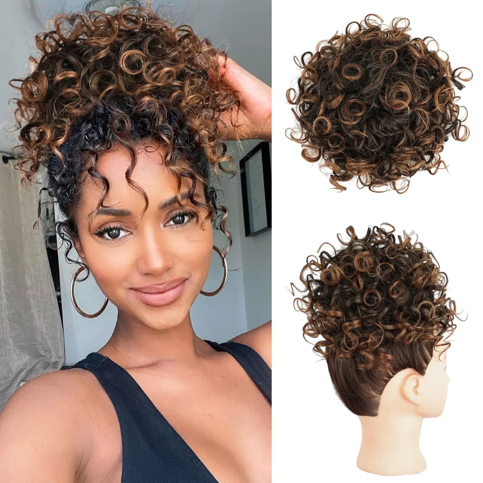 Chignon synthétique en désordre, 60g, cordon élastique, vague lâche, bouclé, Extensions de cheveux p