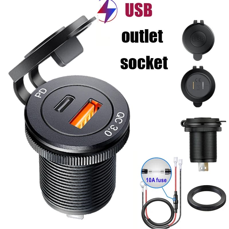 Prise USB pour voiture, charge rapide PD 3.0, chargeur de voiture 60W, prise de courant pour moto, b