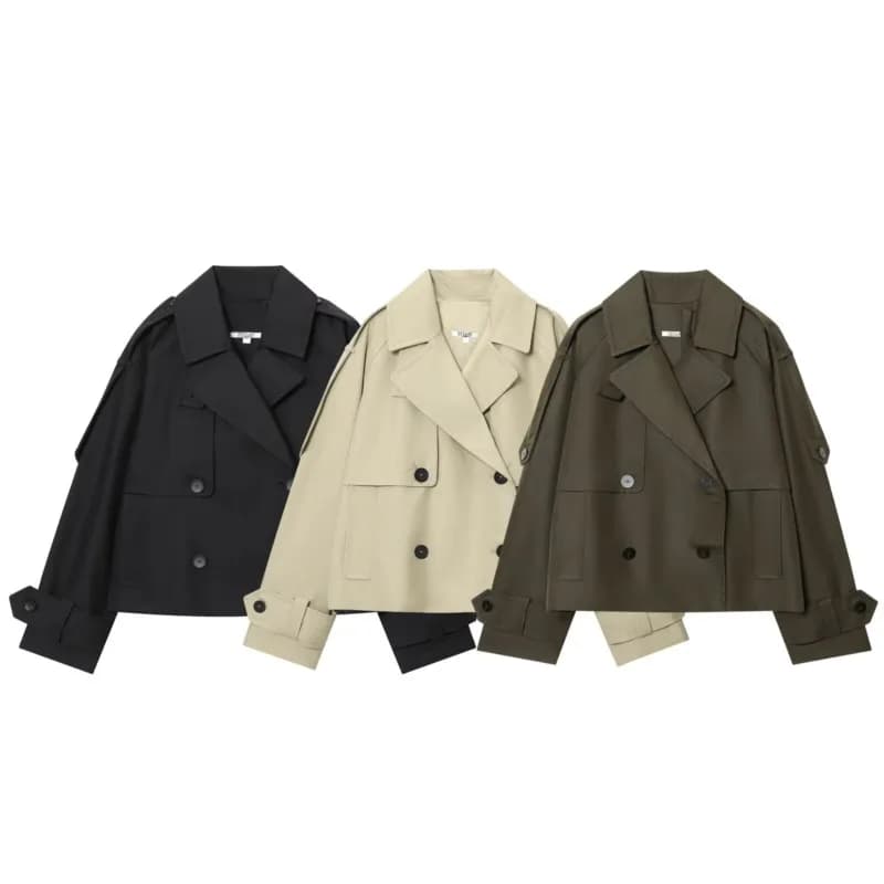 Manteau court décontracté pour femme à double boutonnage, style trench-coat de printemps, à manches 