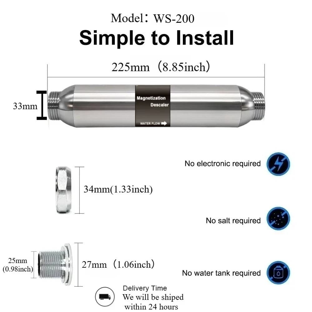 Détartreur d'eau magnétique pour toute la maison WS200, système d'adoucisseur d'inhibition, grand dé