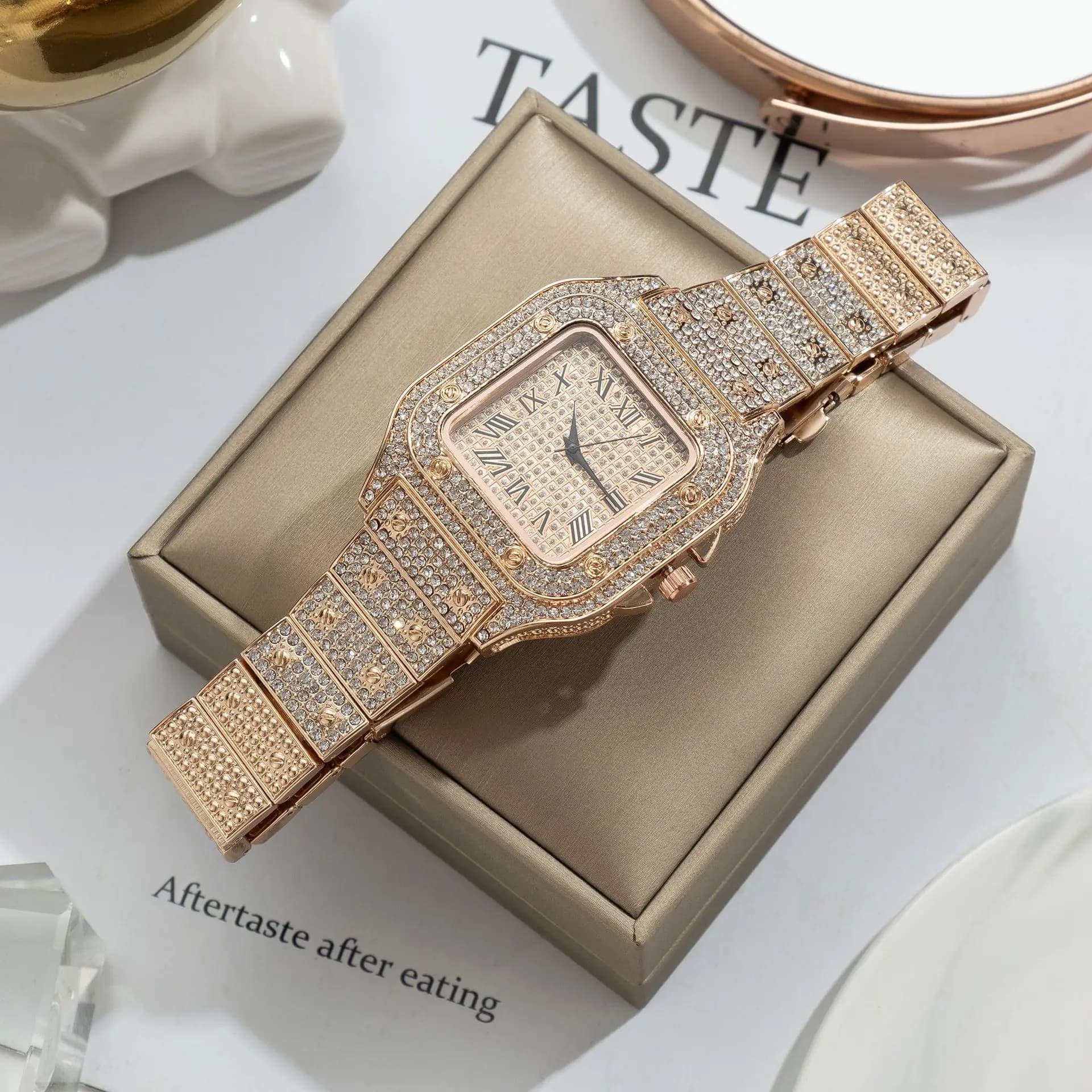 Hommes montre affaires carré ciel étoilé acier ceinture diamant incrusté européen américain mâle Rom