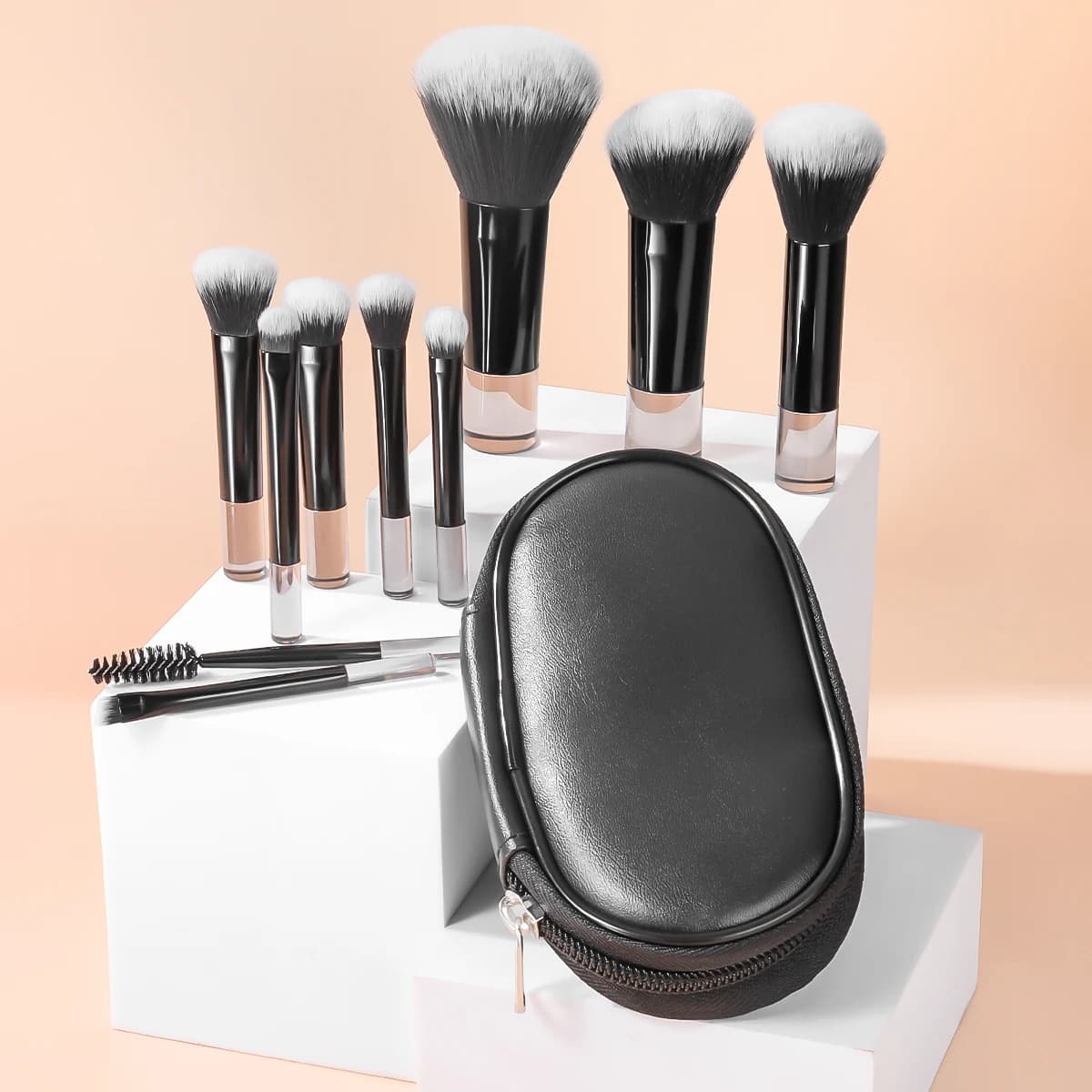 Ensembles de pinceaux de maquillage, 10 pièces mini en plastique avec sac pinceau de maquillage mult