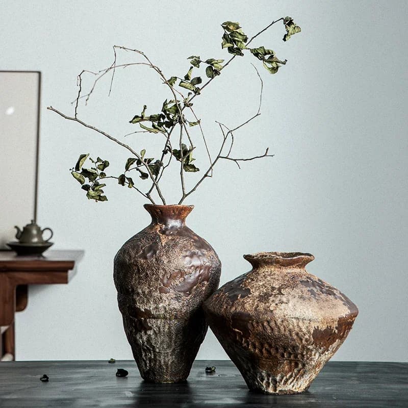 Pot de poterie décoratif, Arrangement de fleurs fait à la main, Vase en céramique rétro, décoration 