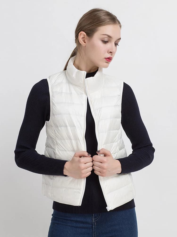 Gilets en duvet de canard Ultra léger pour femme, veste Slim sans manches, coupe-vent, chaud, bouffa