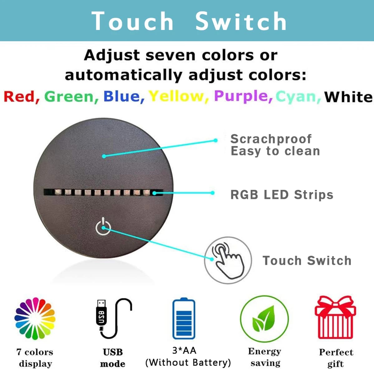 1PC expérience de jeu bouton croisé 3D veilleuse tactile coloré lumière LED chambre décoration atmos