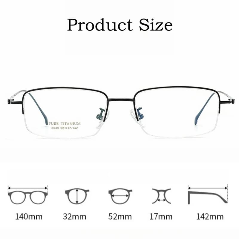 YIMARUILI Ultra-léger affaires luxe optique-lunetterie rétro carré pur titane Prescription demi-mont