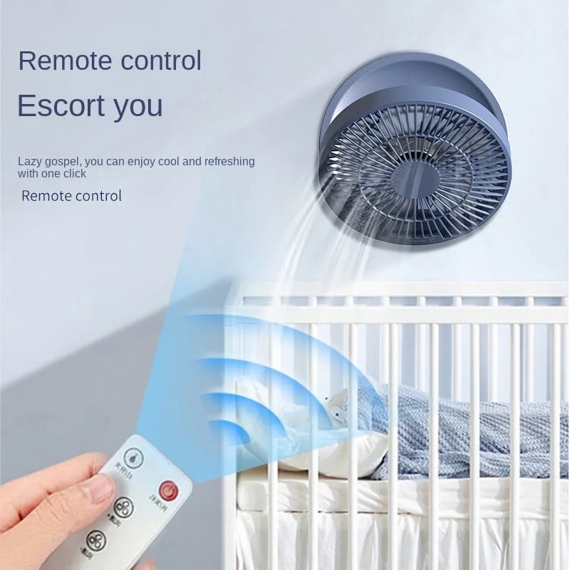 Ventilateur Électrique Pliable avec Télécommande, Portable, Mural, Rechargeable par USB, Veilleuse, 