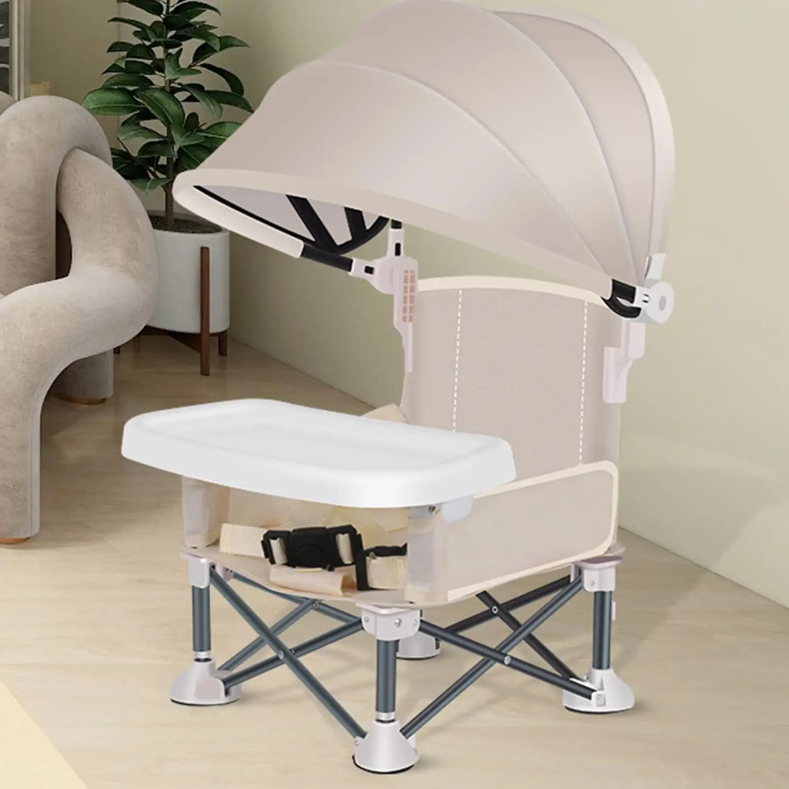 Chaise d'alimentation pliable pour bébé, rehausseur d'alimentation avec pare-soleil et plateau amovi