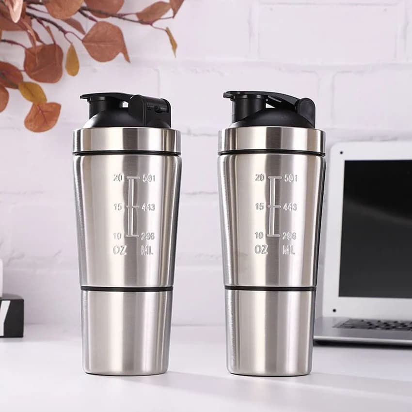Tasse à secouer à Double Section en acier inoxydable monocouche, avec réservoir de stockage d'échell