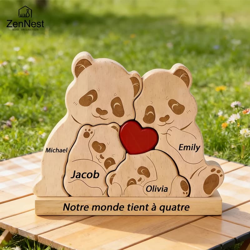 Puzzle en bois personnalisé en forme d'ours, décoration d'intérieur, nom personnalisé, peut contenir