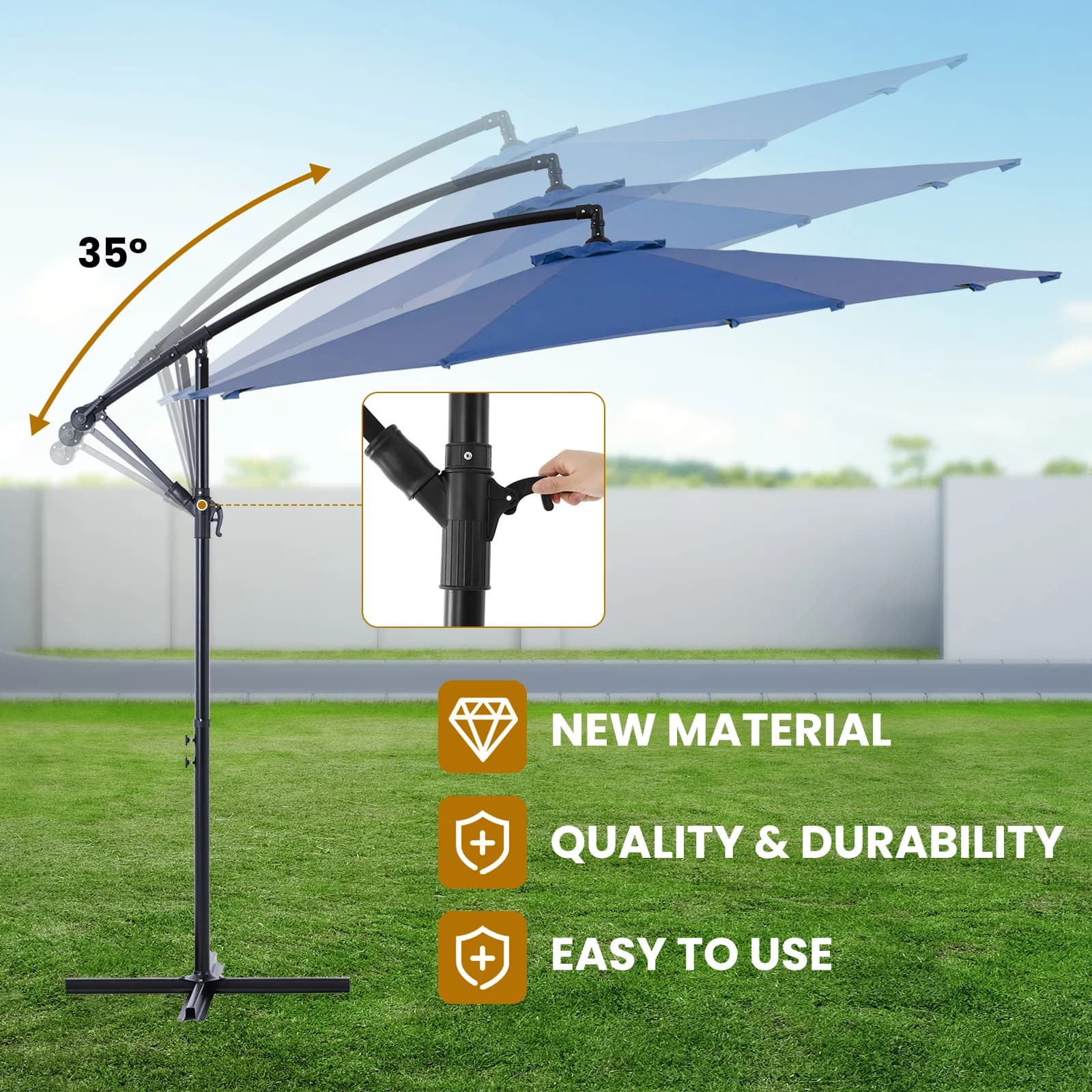 JHK 10FT Parasol de patio extérieur suspendu en porte-à-faux avec réglage facile de l'inclinaison Pr