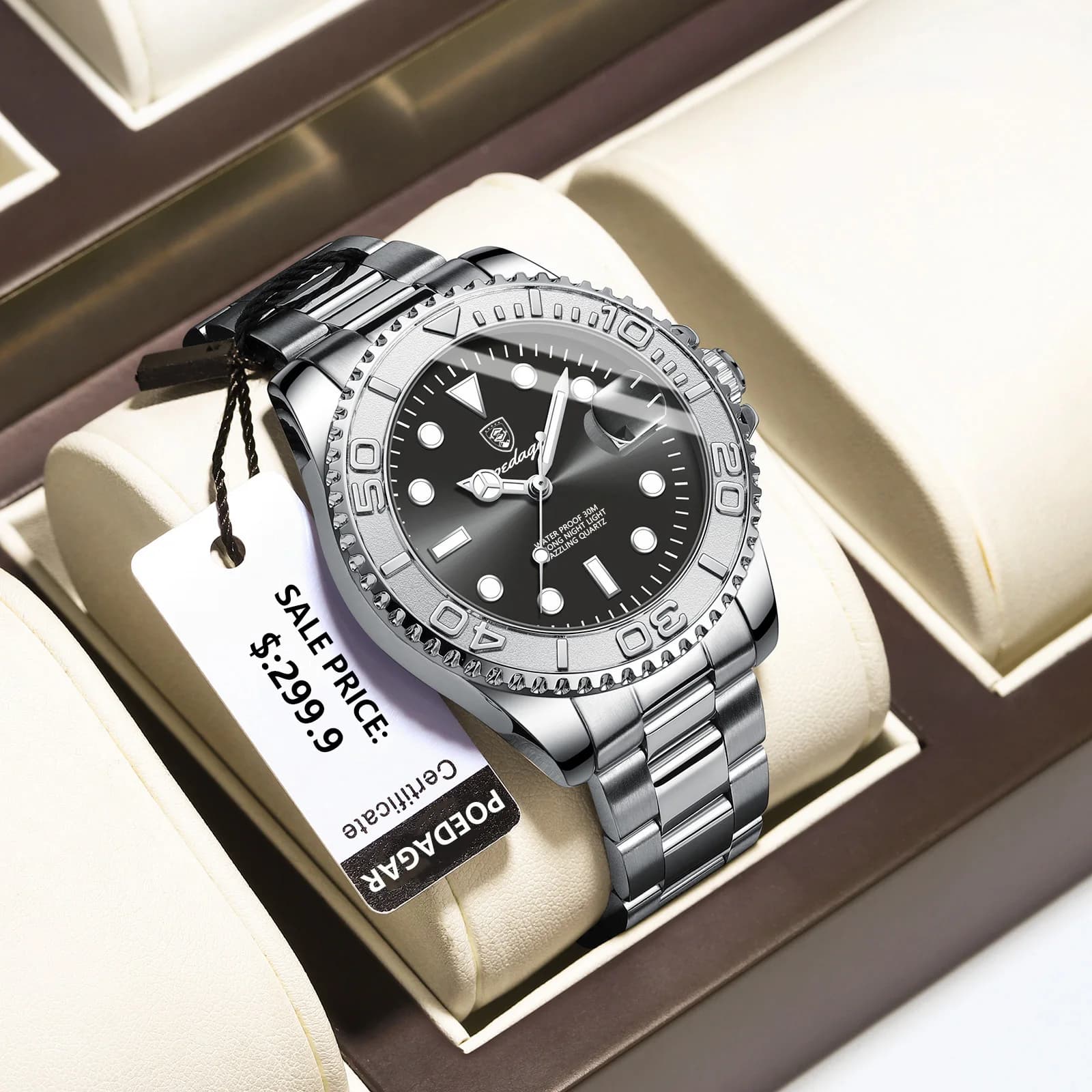 POEDAGAR haut de gamme homme montre étanche lumineux Date hommes montre en acier inoxydable mâle hor