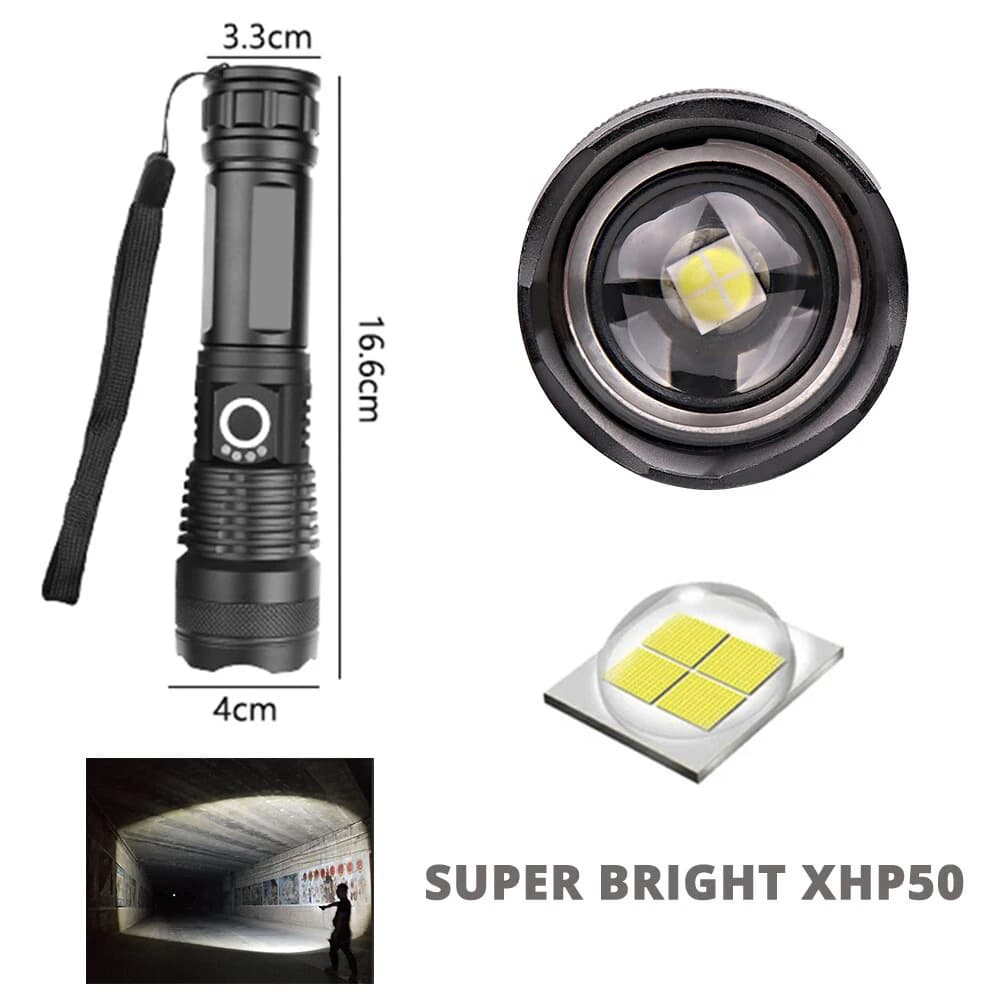 Lampe de poche LED haute puissance P50, Zoomable, 5 Modes d'éclairage, torche de Camping d'urgence é