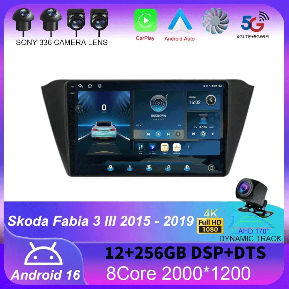 Autoradio multimédia Android 16 pour Skoda Fabia 3 III 2015 2016 2017 2018 2019 Carplay 4G Wifi GPS 