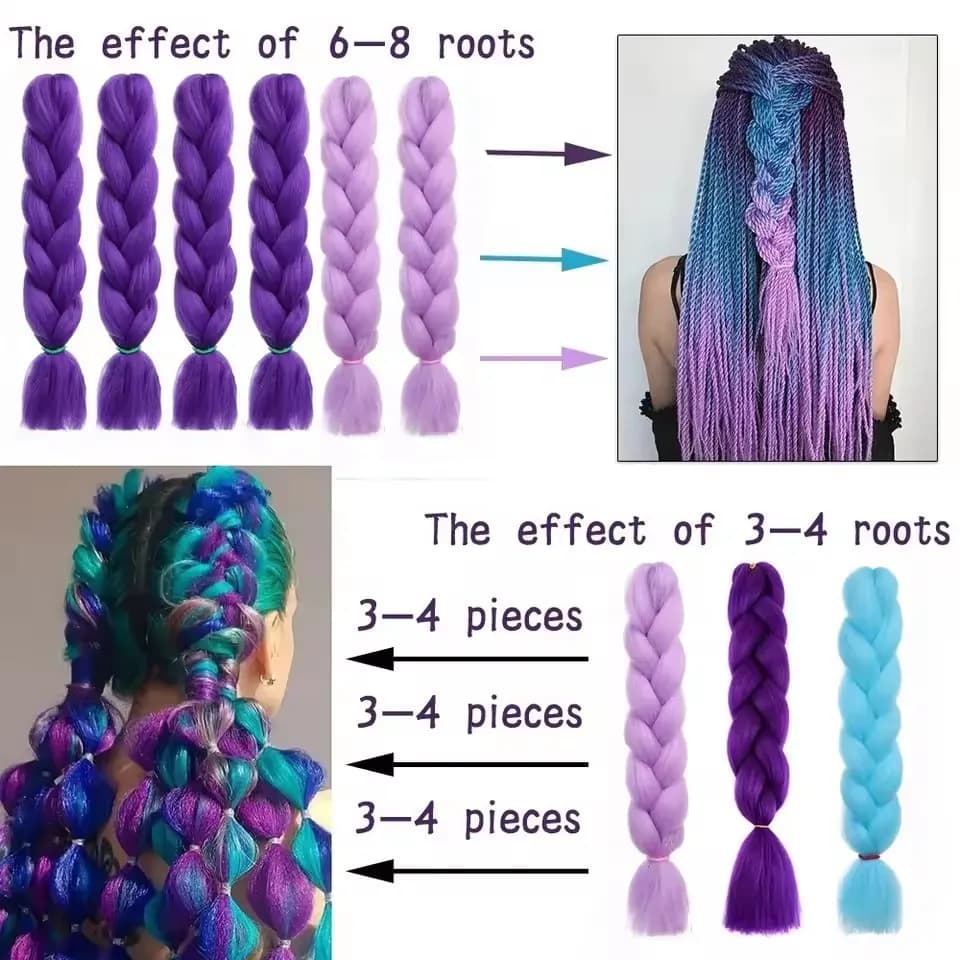 Extensions de cheveux synthétiques tressés violets longs de 24 pouces pour tresses, cheveux tressés 