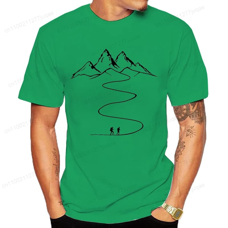 Montagnes chemin randonnée sentier courbes imprimé T-Shirt vêtements graphiques t-shirts hommes femm