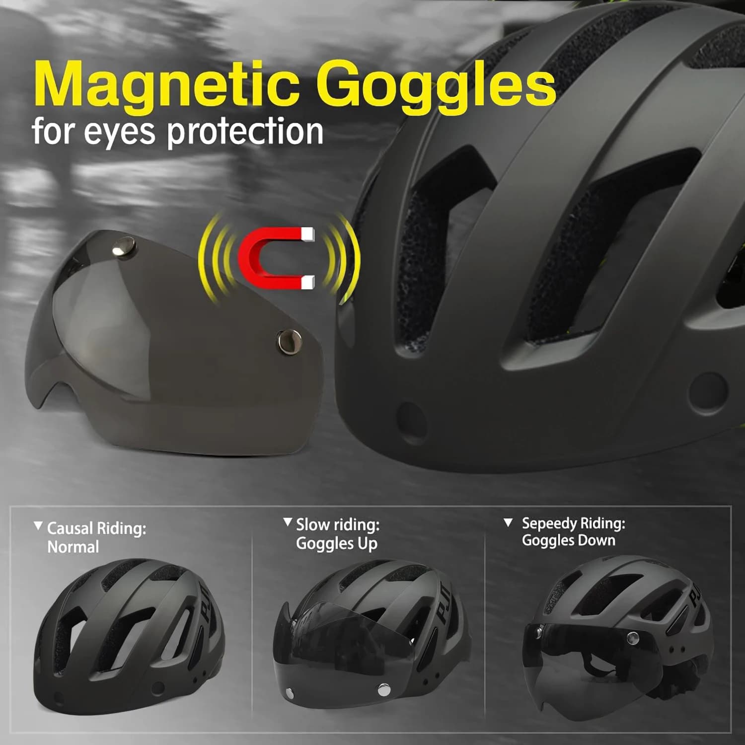 PJT nouveau casque de vélo LED avec lunettes de soleil et pare-soleil Rechargeable hommes casque de 