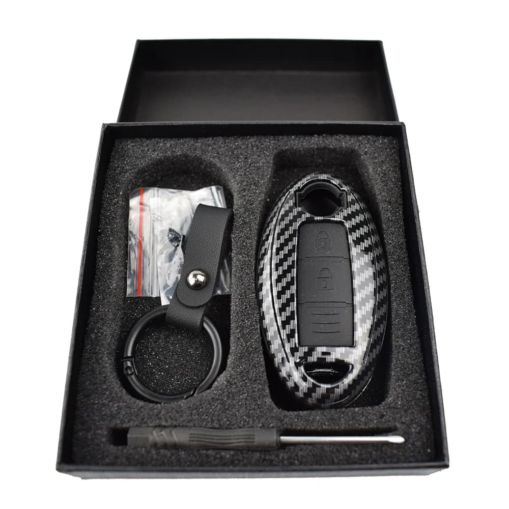 Porte-clés télécommande intelligente à 3 boutons en Fiber de carbone, coque pour Nissan Qashqai Puls