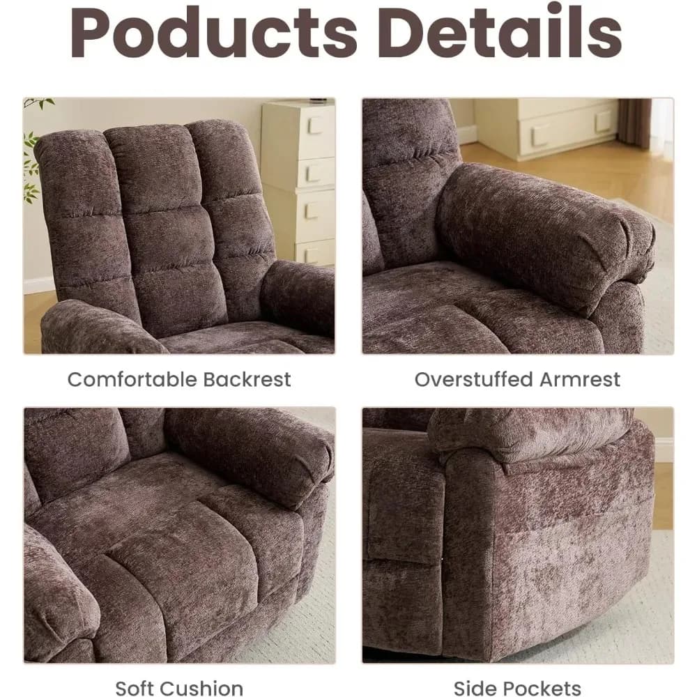 Fauteuil inclinable à bascule pivotant surdimensionné 26' fauteuil inclinable manuel extra large pou