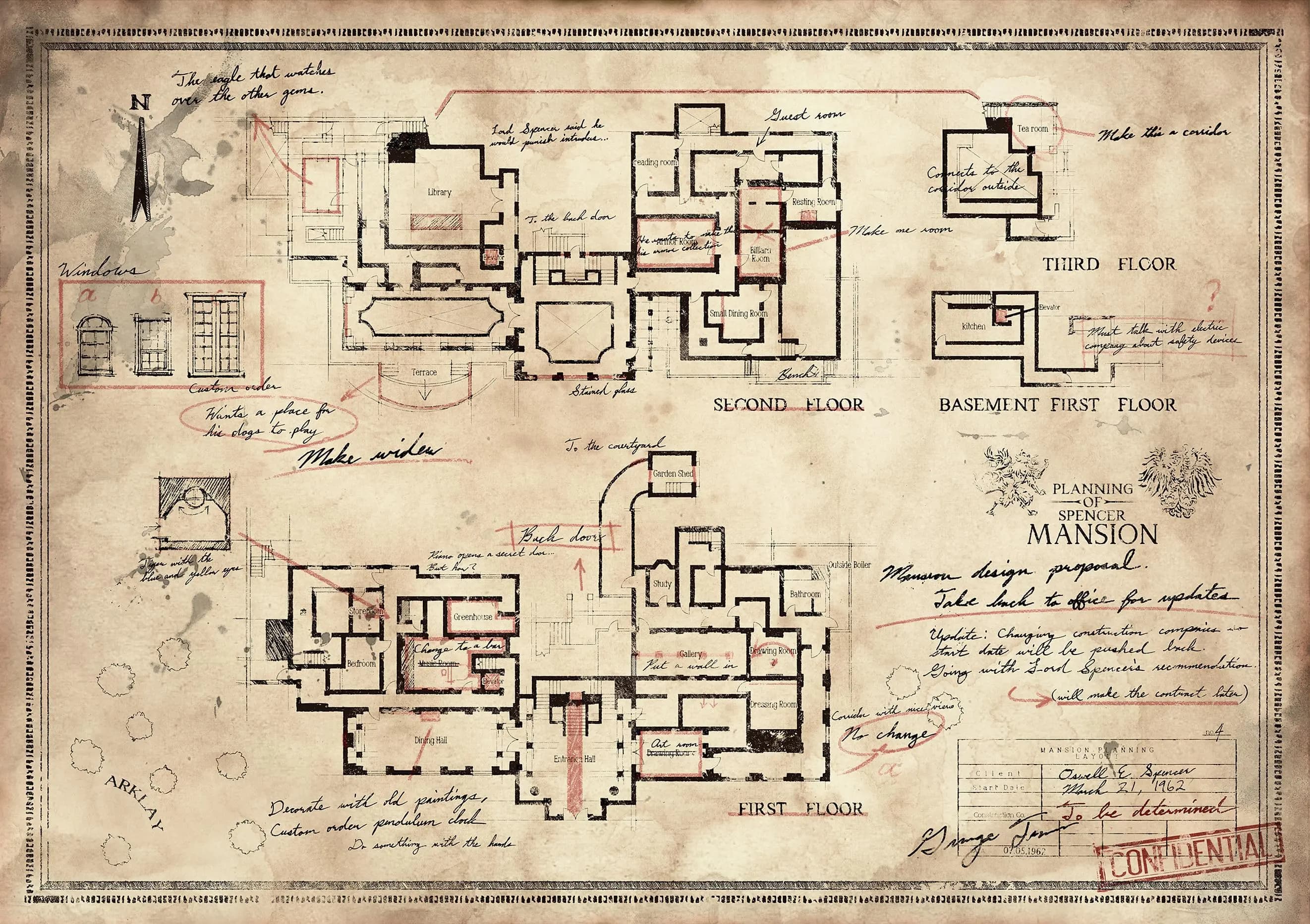 Affiches classiques R-Resident Map Evil, plan de la maison Spencer, impressions sur toile, peinture 