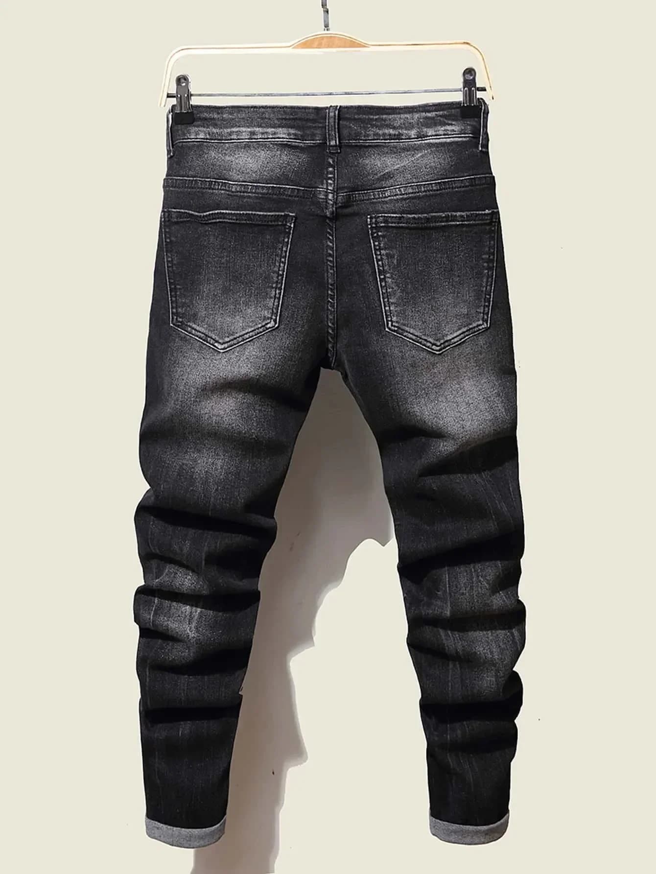 Mode hommes jean pantalon Stretch bleu jean moulant pour hommes décontracté coupe ajustée Denim pant