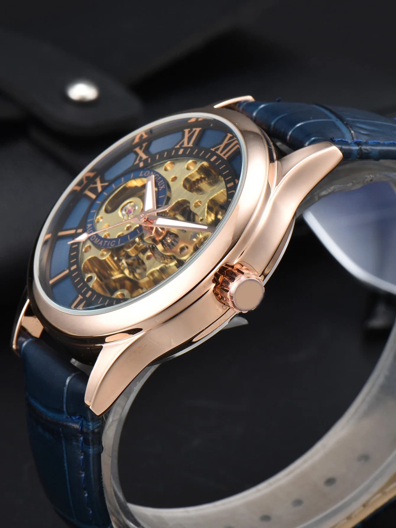 Montre automatique de luxe pour hommes, montres mécaniques rome, squelette étanche, cuir noctilucent